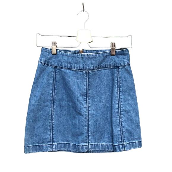 Free People Seamed Denim Mini Skirt Blue A line 0 - Picture 1 of 4